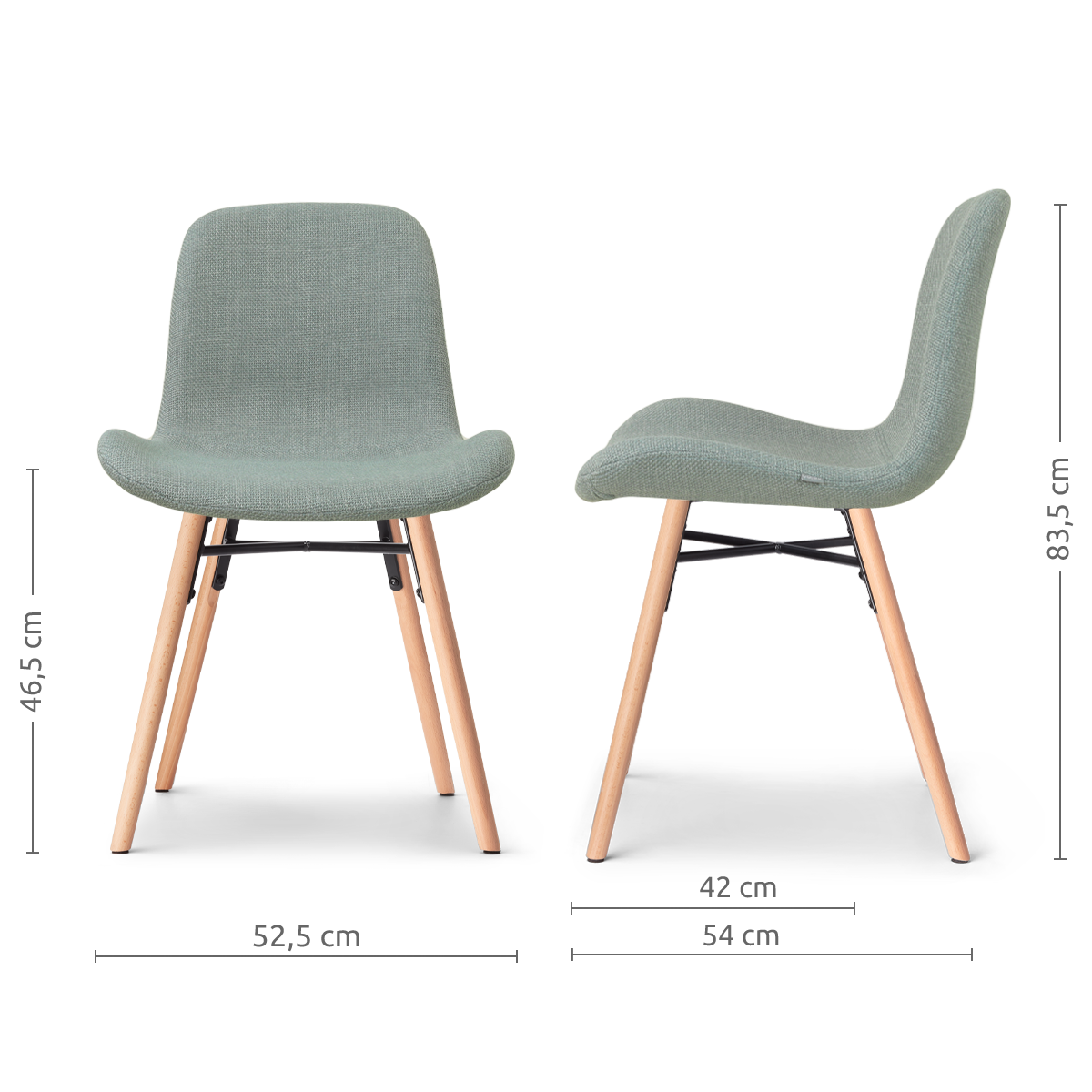 afmetingen van de Nena-Fé eetkamerstoel saliegroen - houten onderstel