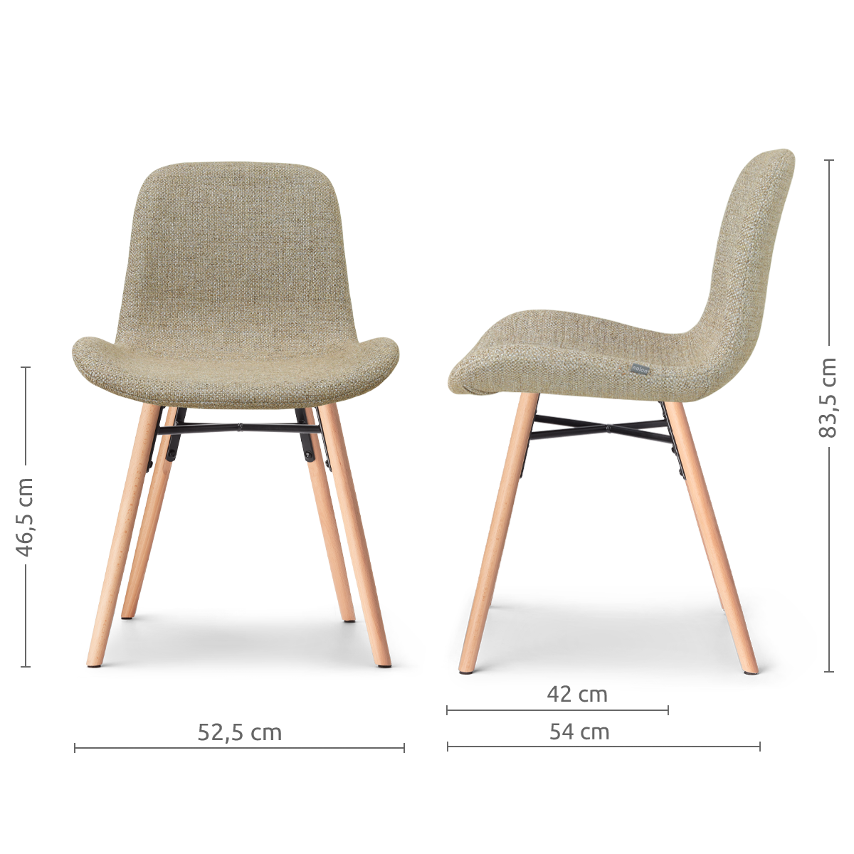 afmetingen van de Nena-Fé eetkamerstoel taupe melange - houten onderstel