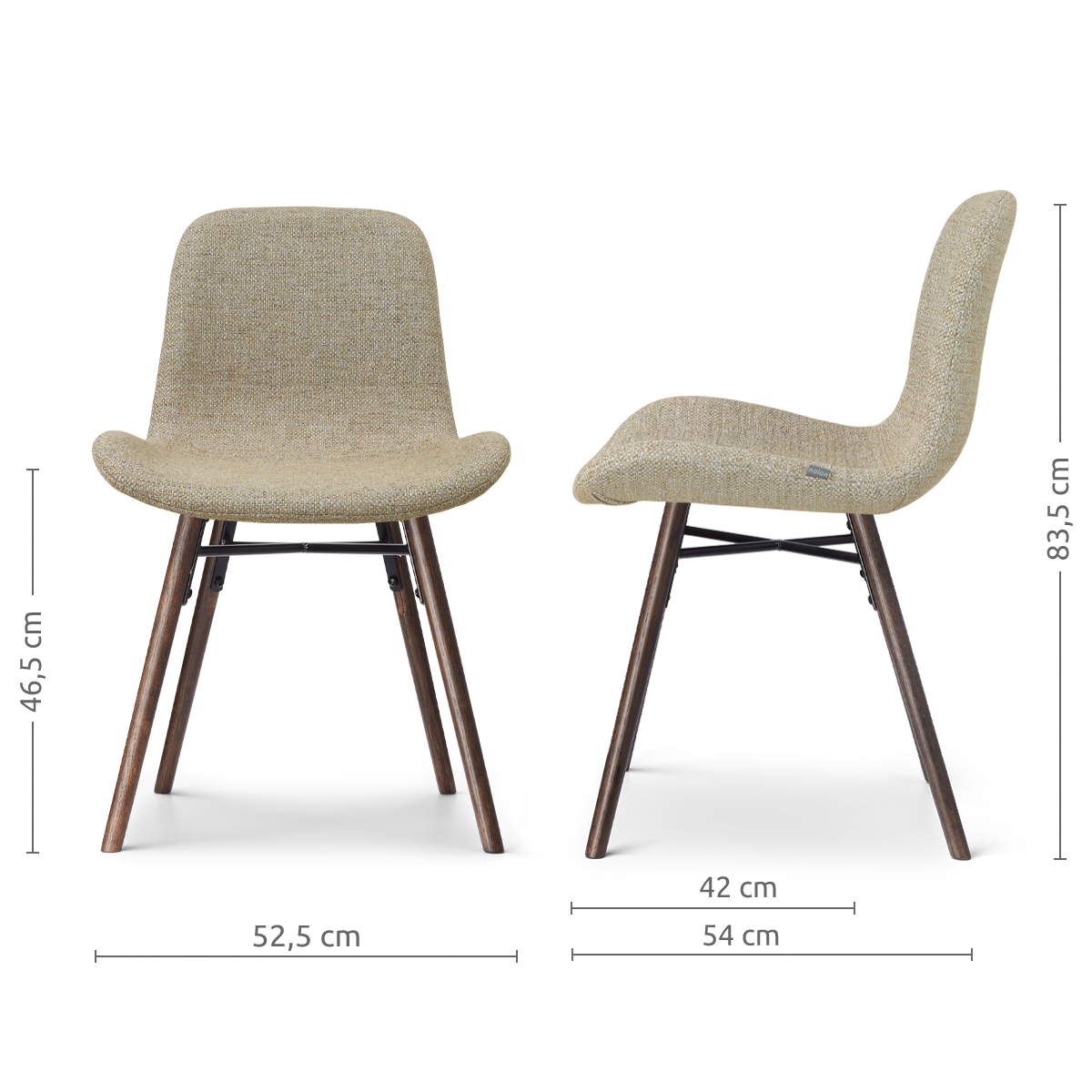 afmetingen van de Nena-Fé eetkamerstoel taupe melange - walnoot houten onderstel