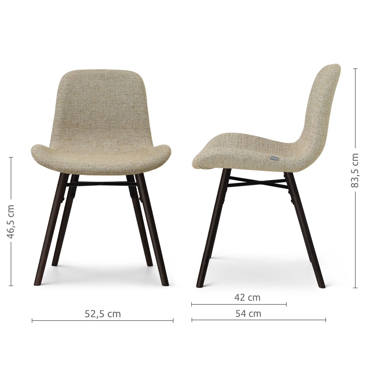 afmetingen van de Nena-Fé eetkamerstoel taupe melange - zwart houten onderstel