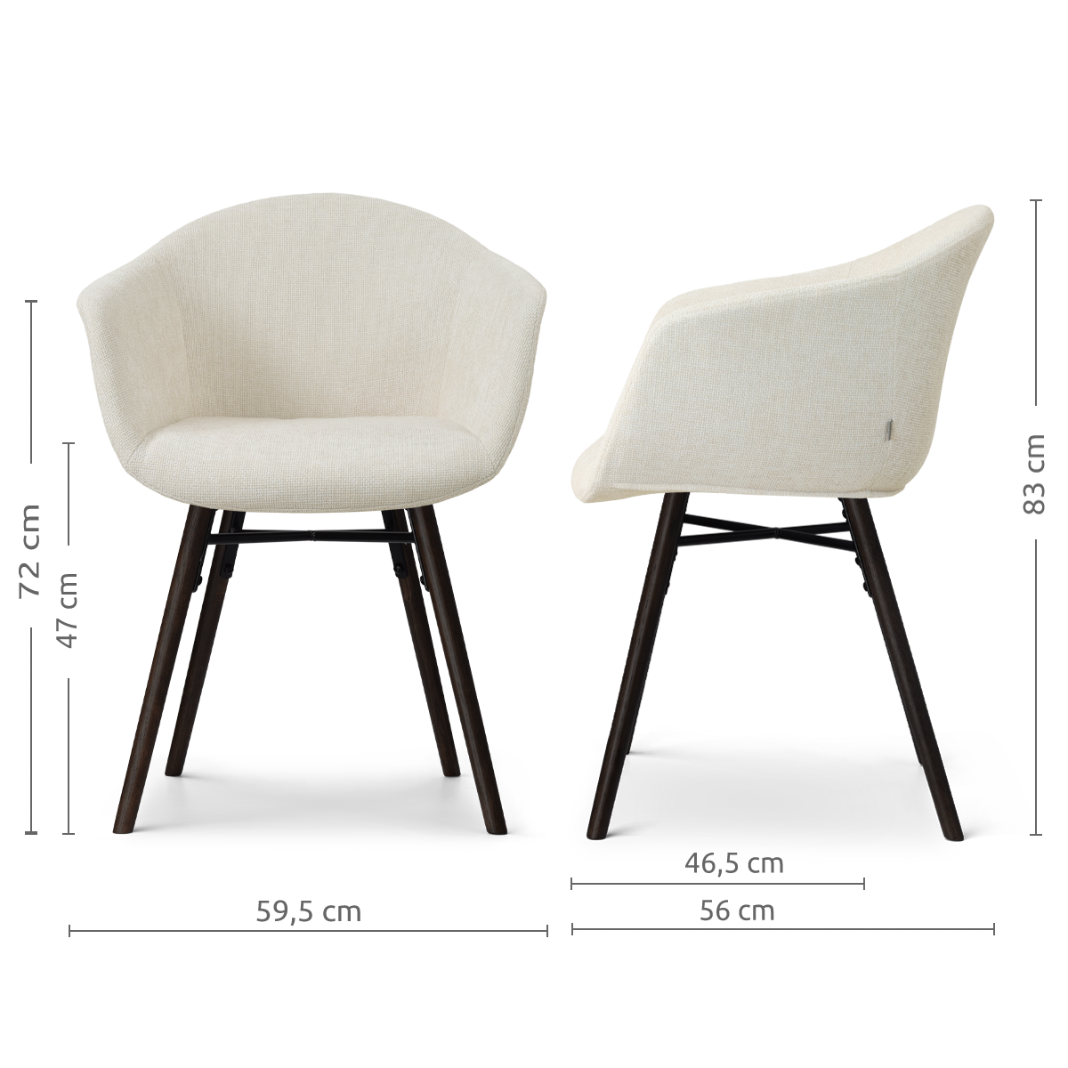 afmetingen van de Nena-Otis eetkamerstoel cottonbeige - zwart houten onderstel