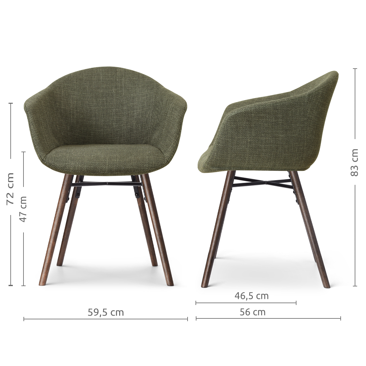 afmetingen van de Nena-Otis eetkamerstoel forestgroen- walnoot houten onderstel