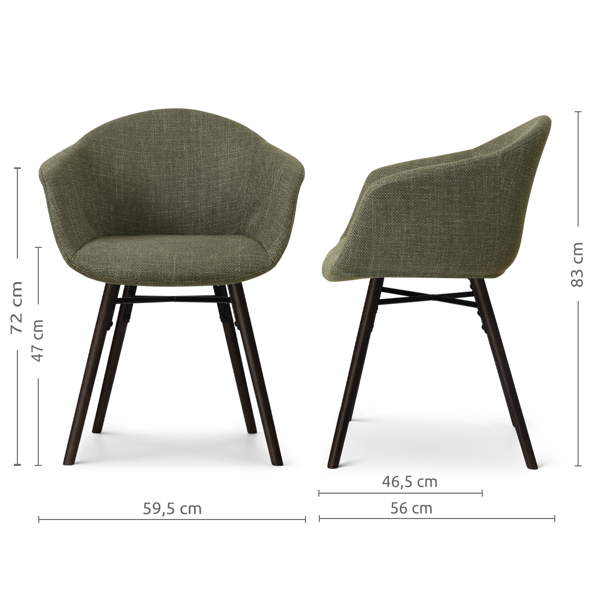 afmetingen van de Nena-Otis eetkamerstoel forestgroen- zwart houten onderstel