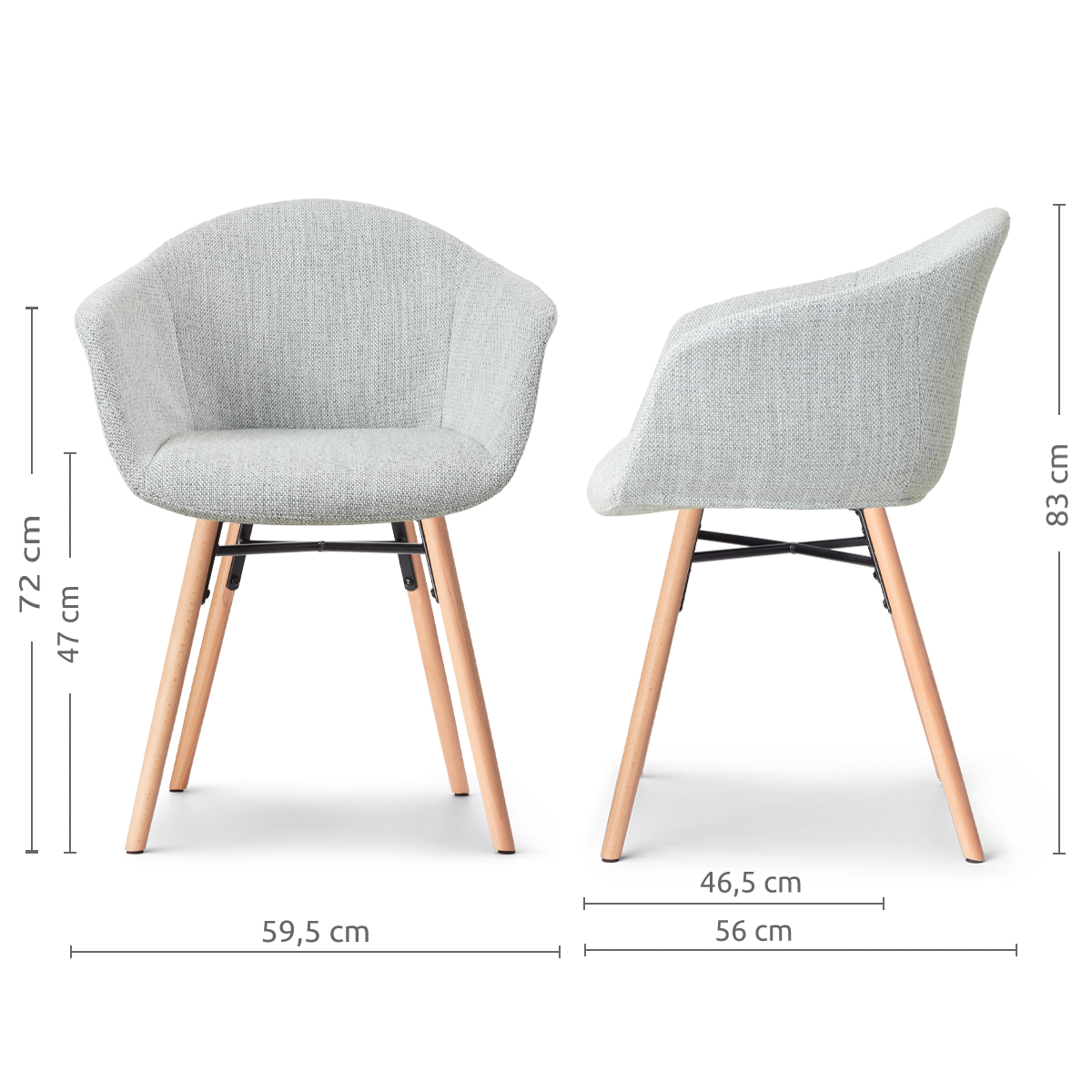 afmetingen van de Nena-Otis eetkamerstoel grijs melange - houten onderstel