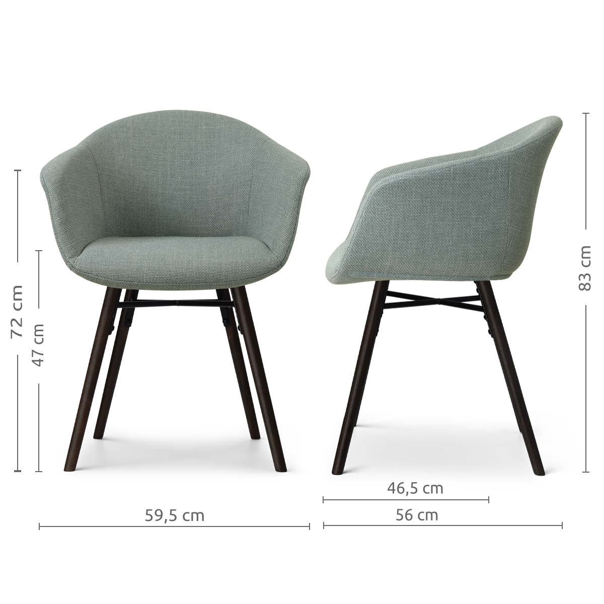 afmetingen van de Nena-Otis eetkamerstoel saliegroen - zwart houten onderstel