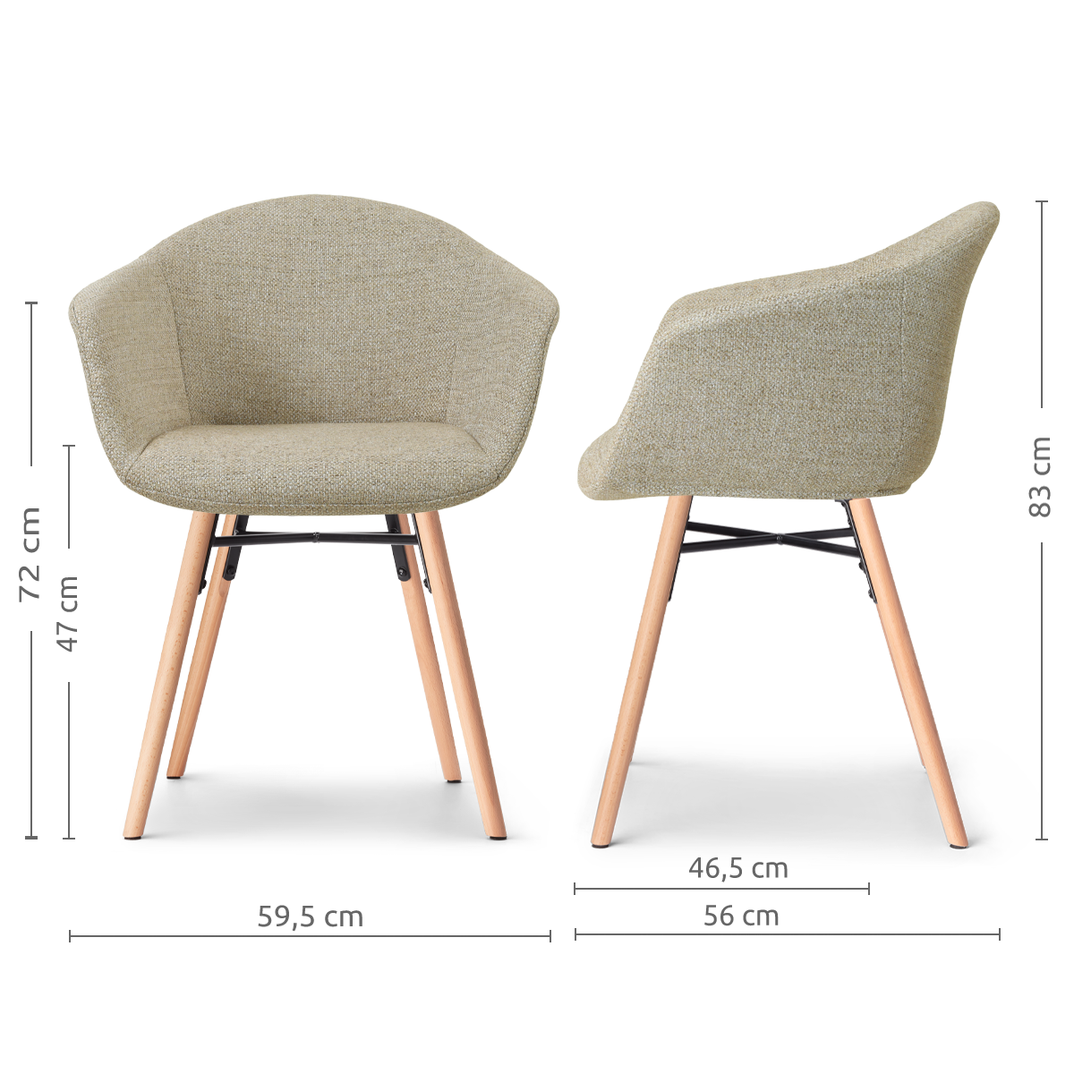 afmetingen van de Nena-Otis eetkamerstoel taupe melange - houten onderstel