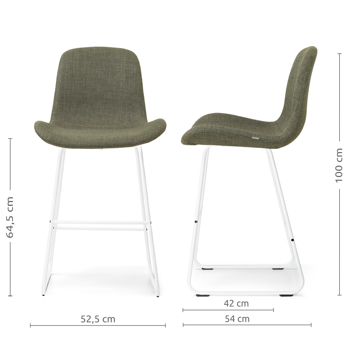 afmetingen van de Nino-Fé barkruk forestgroen- wit onderstel - 65 cm