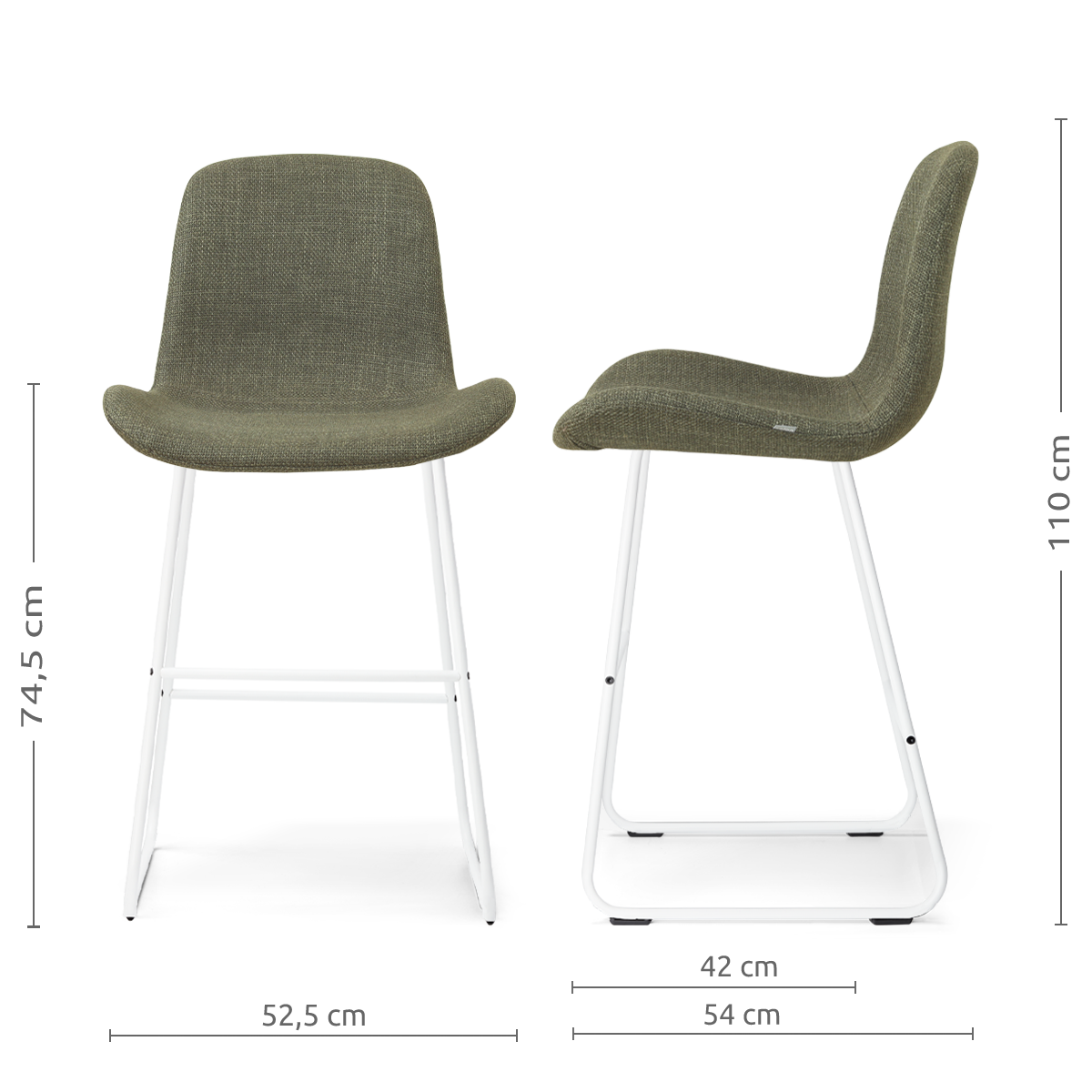 afmetingen van de Nino-Fé barkruk forestgroen- wit onderstel - 75 cm