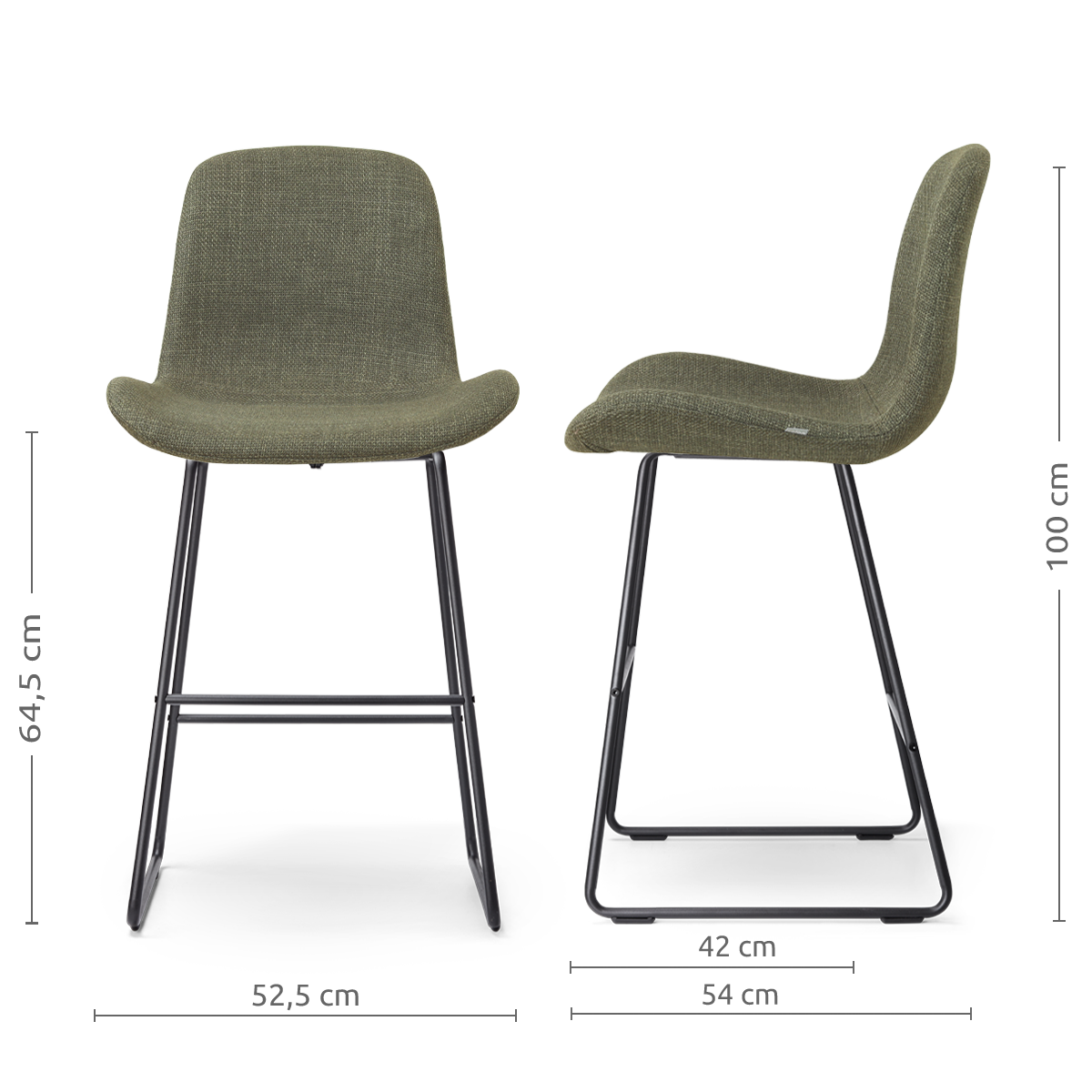 afmetingen van de Nino-Fé barkruk forestgroen- zwart onderstel - 65 cm