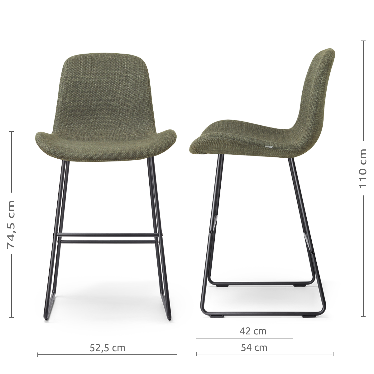 afmetingen van de Nino-Fé barkruk forestgroen- zwart onderstel - 75 cm