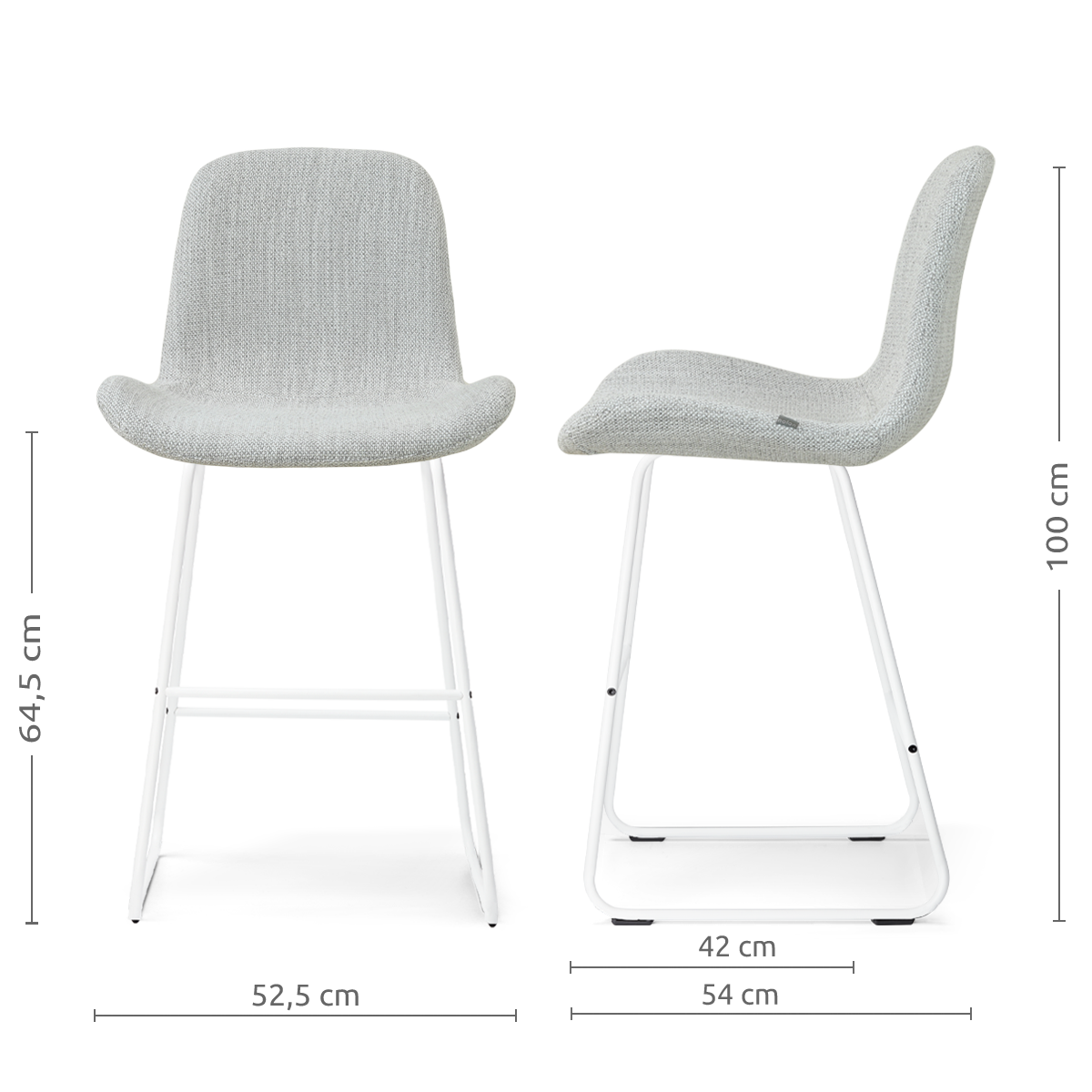 afmetingen van de Nino-Fé barkruk grijs melange - wit onderstel - 65 cm