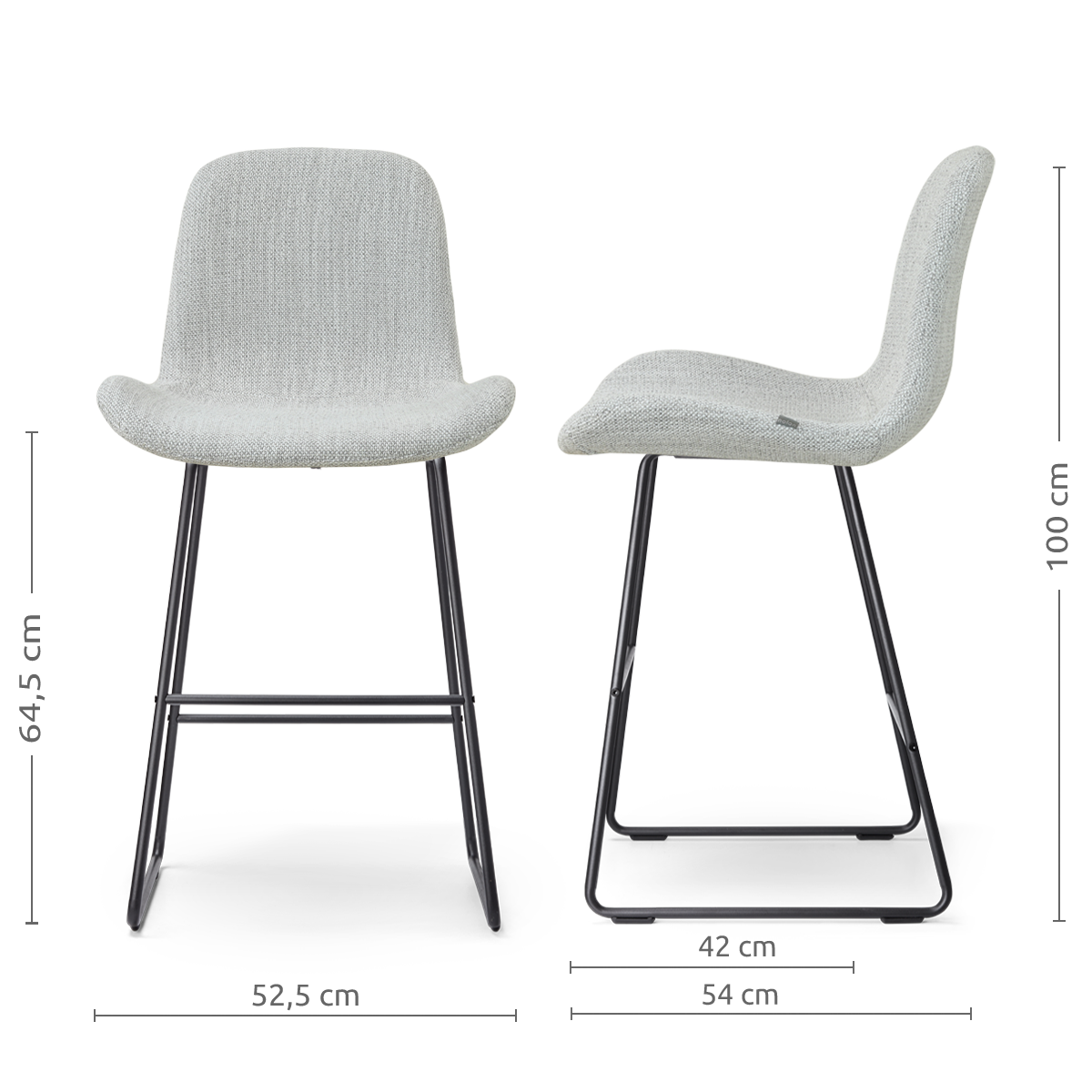 afmetingen van de Nino-Fé barkruk grijs melange - zwart onderstel - 65 cm