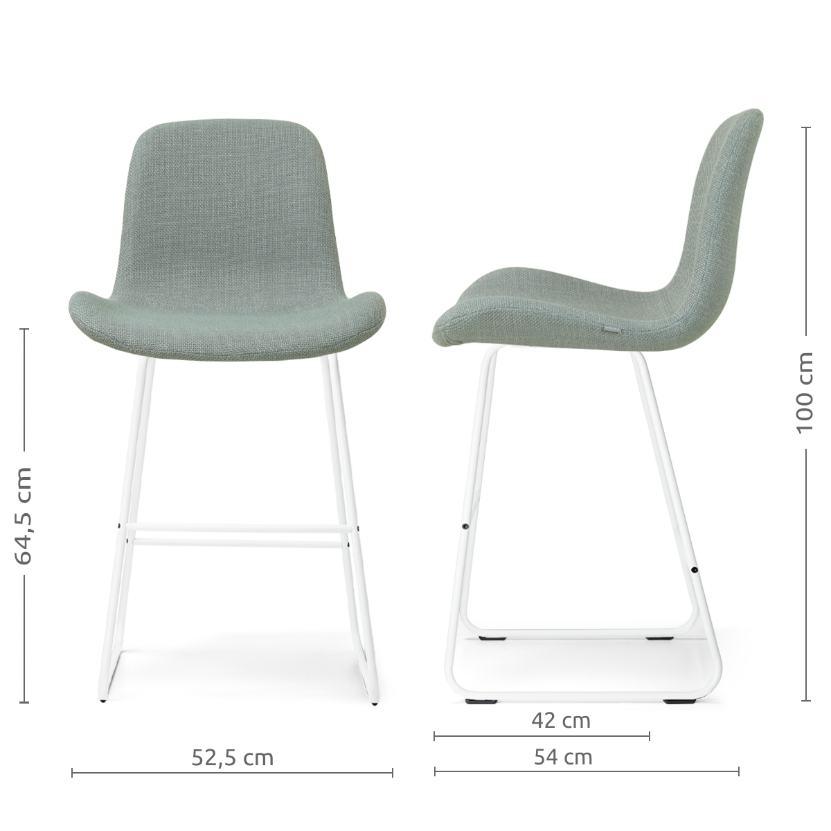 afmetingen van de Nino-Fé barkruk saliegroen - wit onderstel - 65 cm