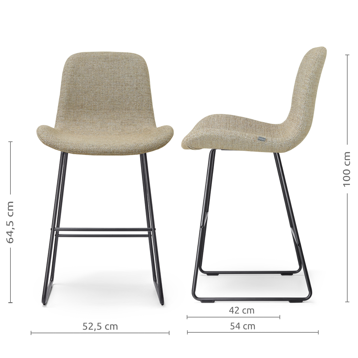 afmetingen van de Nino-Fé barkruk taupe melange - zwart onderstel - 65 cm