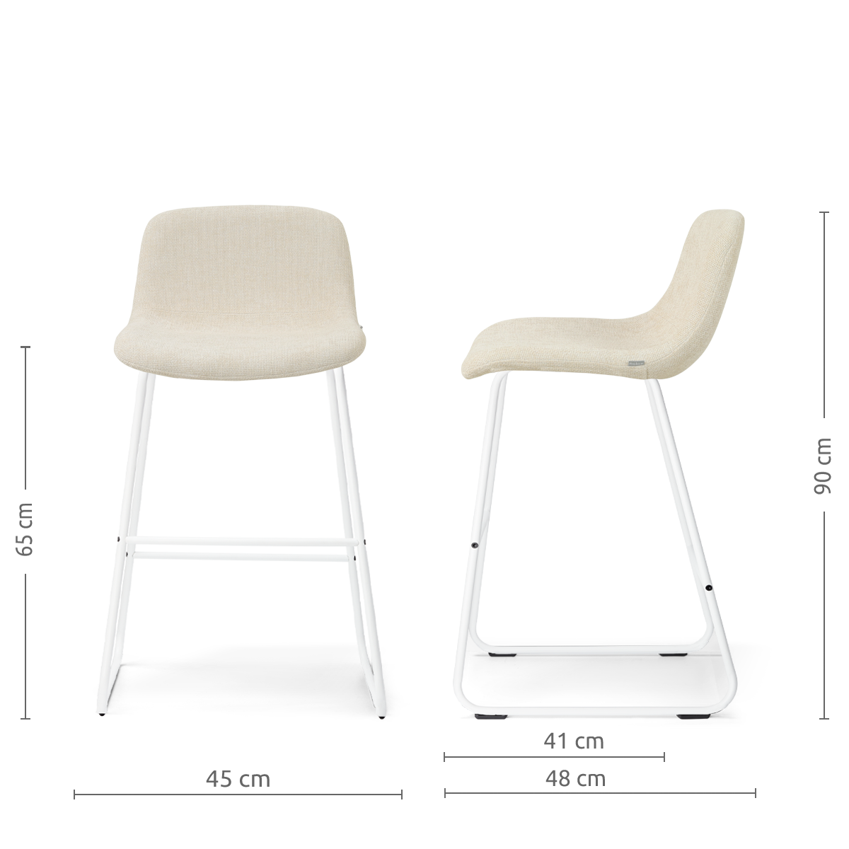 afmetingen van de Nino-Mats barkruk cottonbeige - wit onderstel - 65 cm