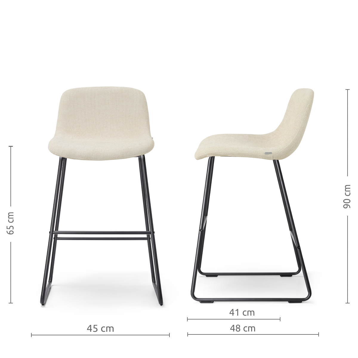 afmetingen van de Nino-Mats barkruk cottonbeige - zwart onderstel - 65 cm