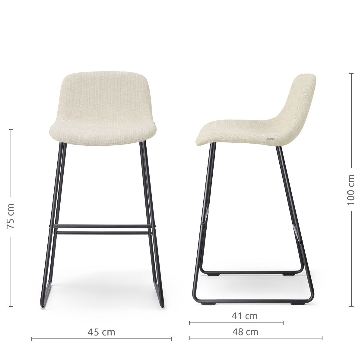 afmetingen van de Nino-Mats barkruk cottonbeige - zwart onderstel - 75 cm