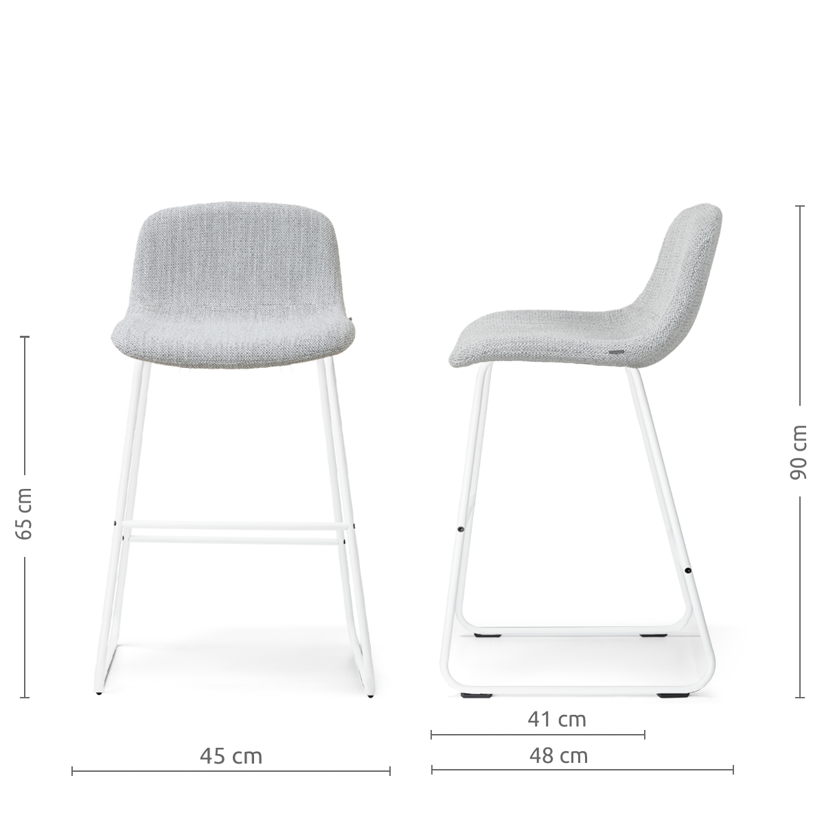 afmetingen van de Nino-Mats barkruk grijs melange - wit onderstel - 65 cm