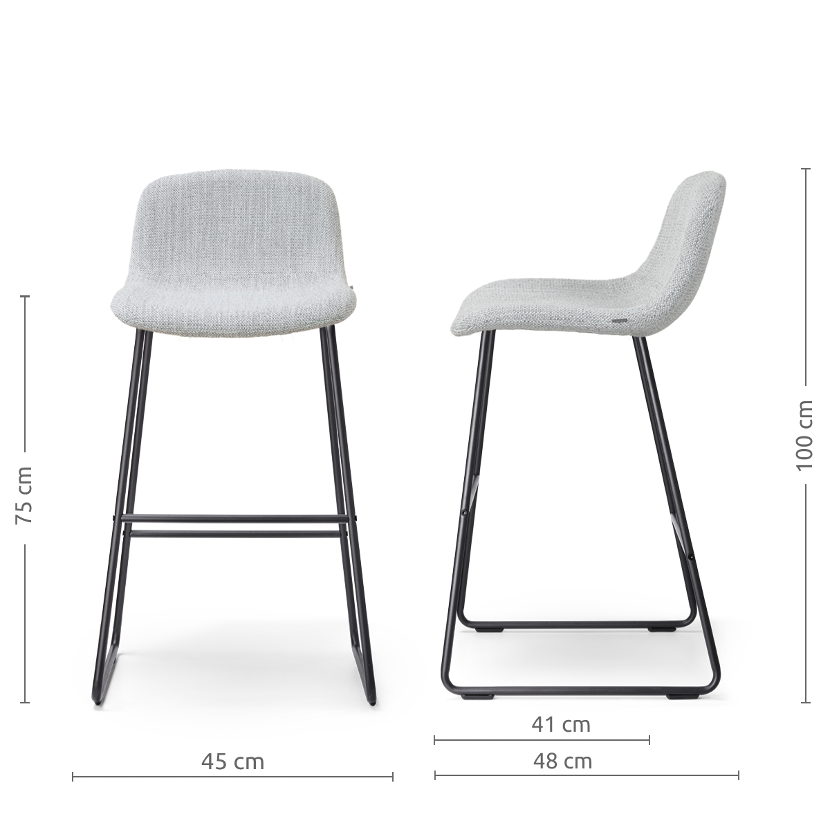 afmetingen van de Nino-Mats barkruk grijs melange - zwart onderstel - 75 cm