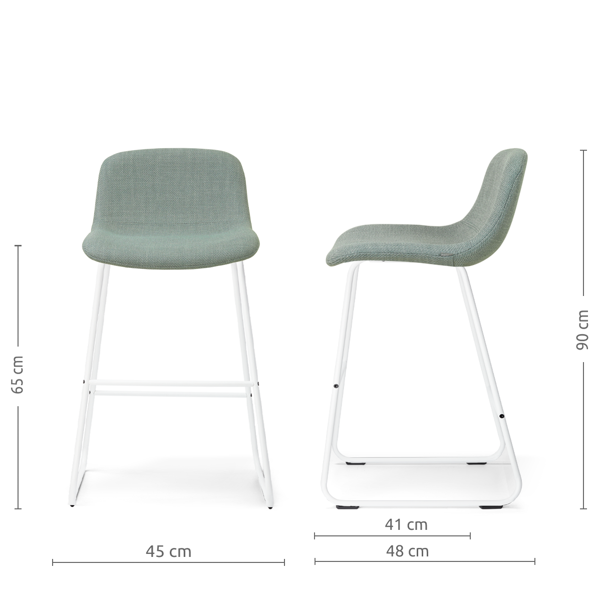 afmetingen van de Nino-Mats barkruk saliegroen - wit onderstel - 65 cm