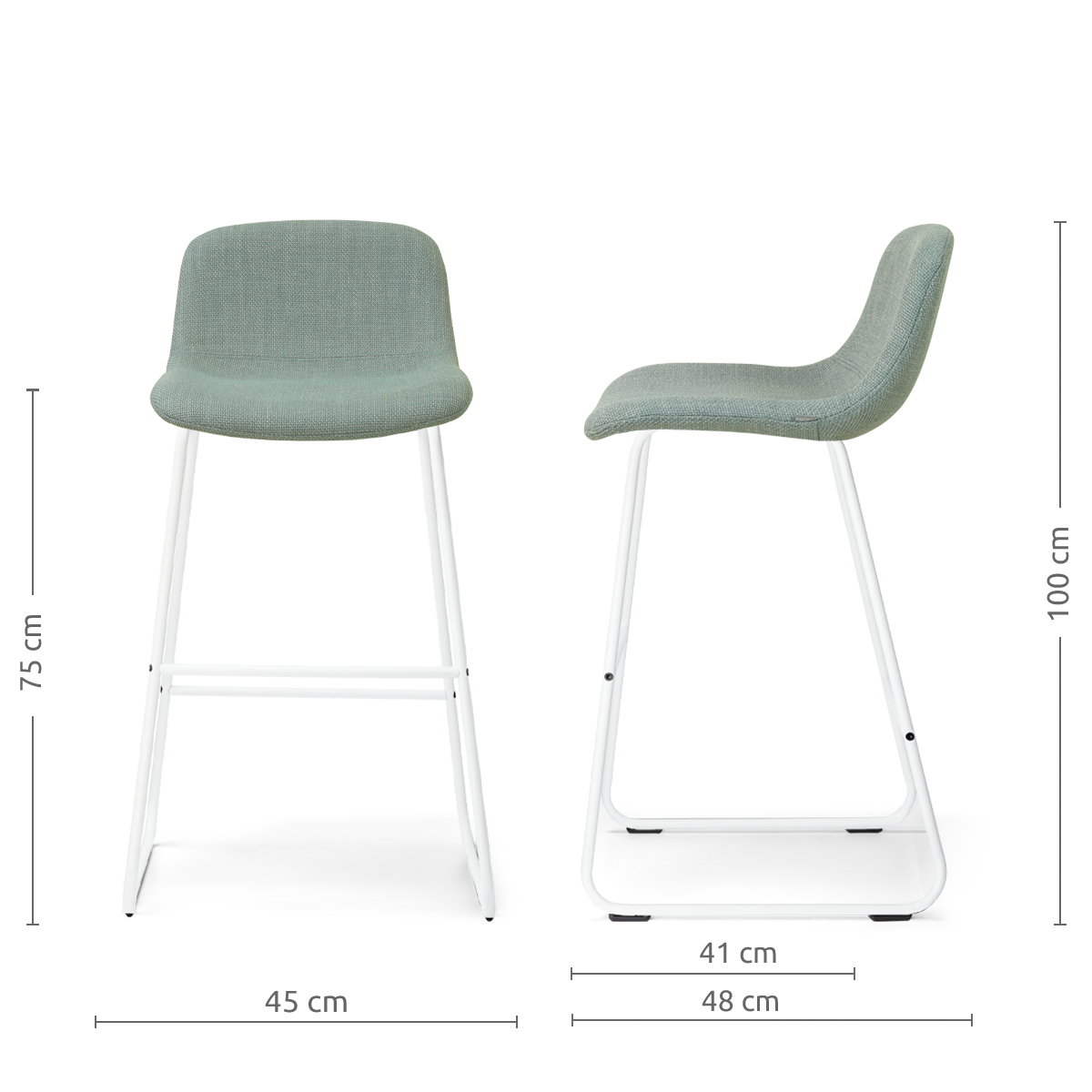afmetingen van de Nino-Mats barkruk saliegroen - wit onderstel - 75 cm