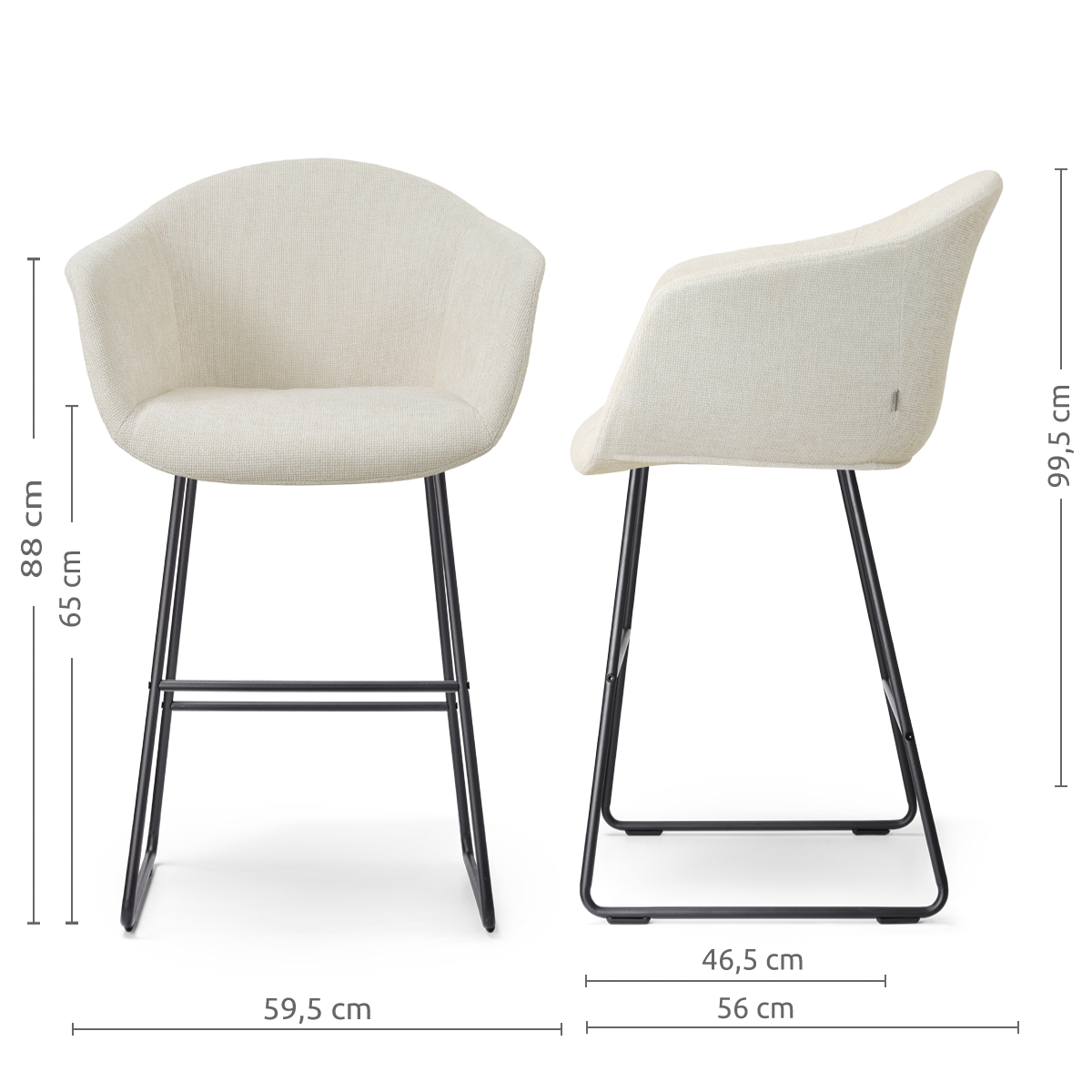 afmetingen van de Nino-Otis barkruk cottonbeige - zwart onderstel - 65 cm