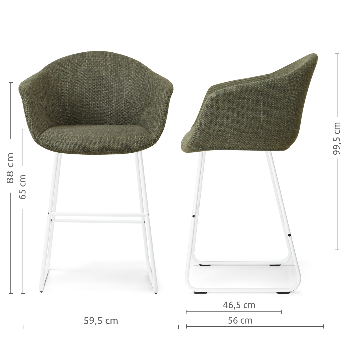 afmetingen van de Nino-Otis barkruk forestgroen- wit onderstel - 65 cm
