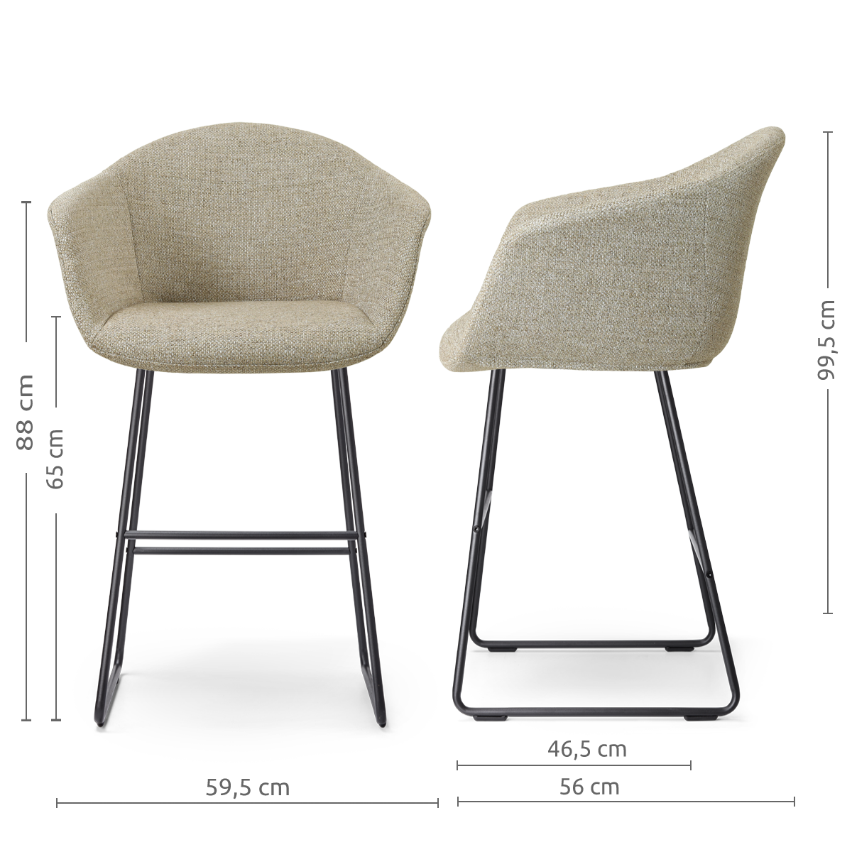 afmetingen van de Nino-Otis barkruk taupe melange - zwart onderstel - 65 cm