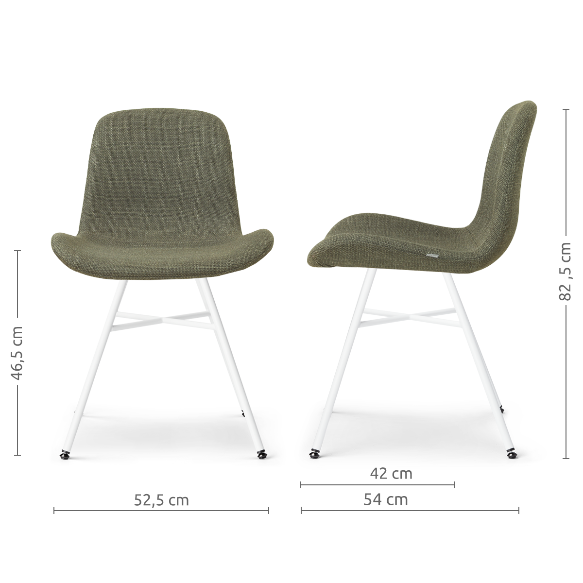 afmetingen van de Noa-Fé eetkamerstoel forestgroen- wit onderstel