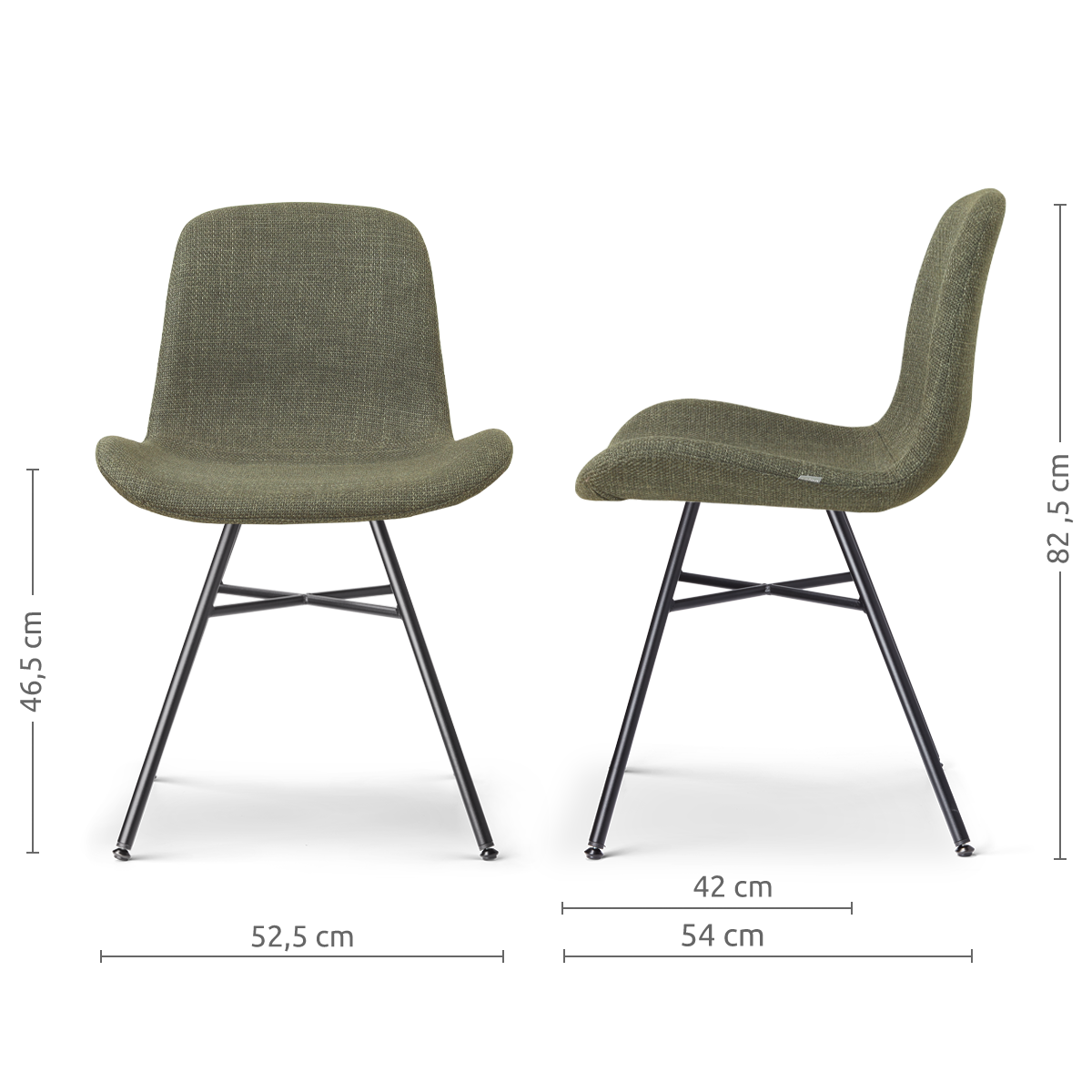 afmetingen van de Noa-Fé eetkamerstoel forestgroen- zwart onderstel