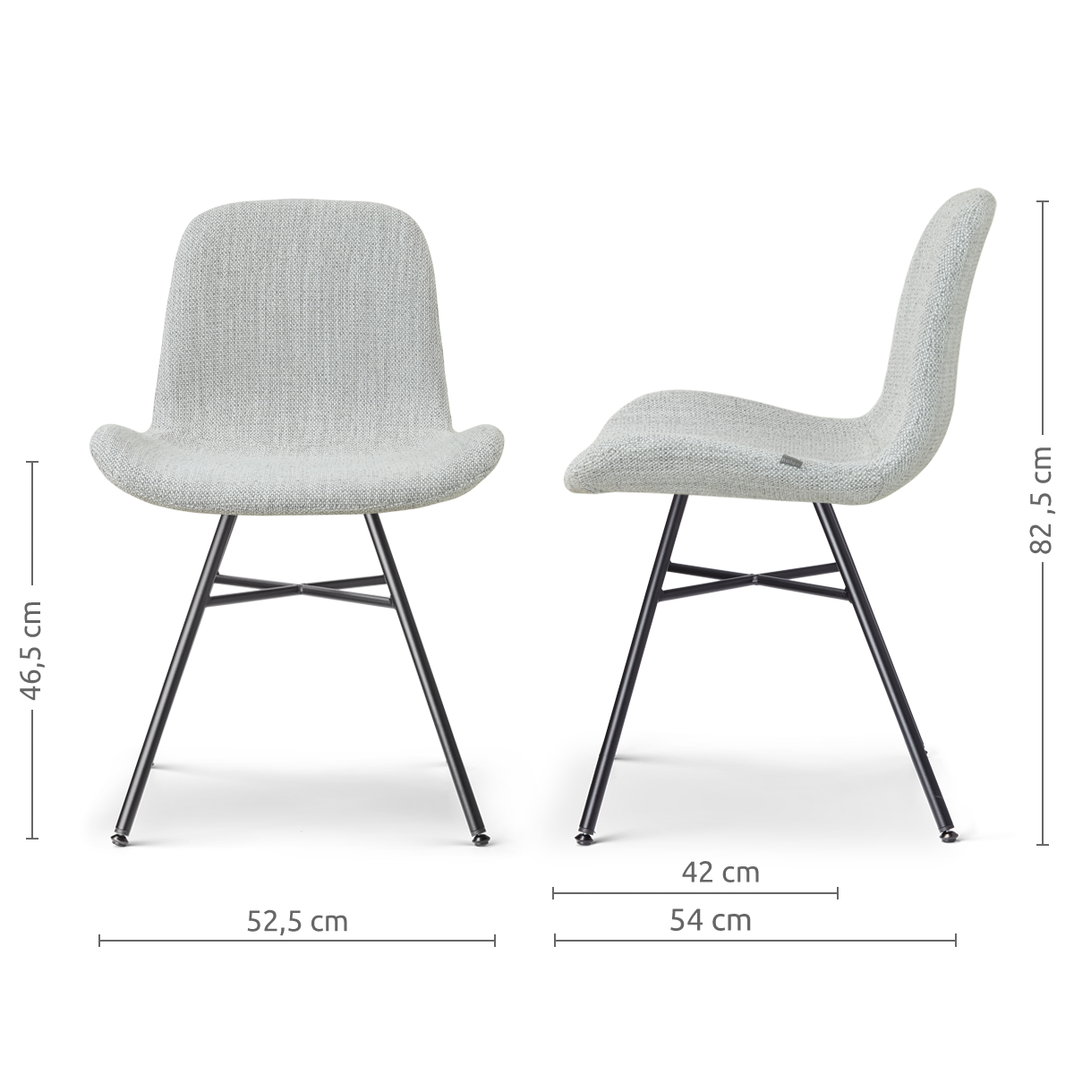 afmetingen van de Noa-Fé eetkamerstoel grijs melange - zwart onderstel