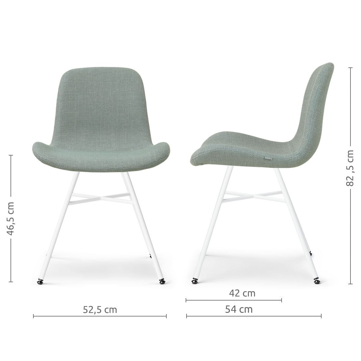 afmetingen van de Noa-Fé eetkamerstoel saliegroen - wit onderstel