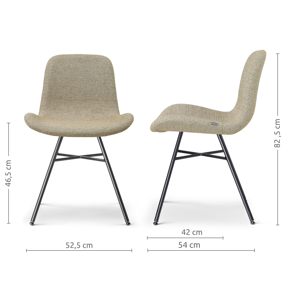 afmetingen van de Noa-Fé eetkamerstoel taupe melange - zwart onderstel