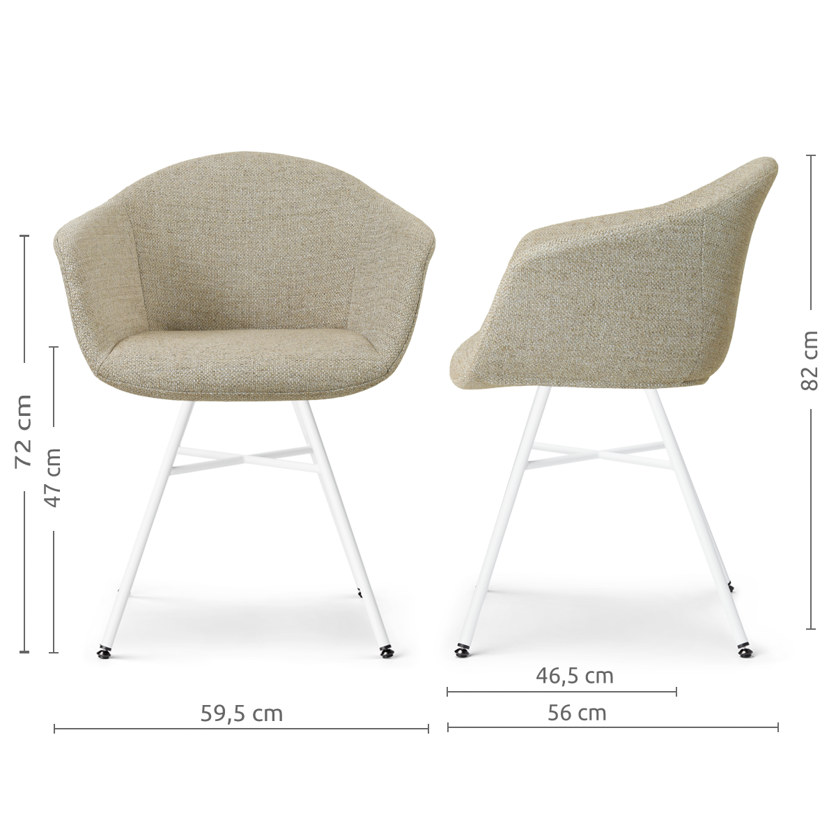 afmetingen van de Noa-Otis eetkamerstoel taupe melange - wit onderstel