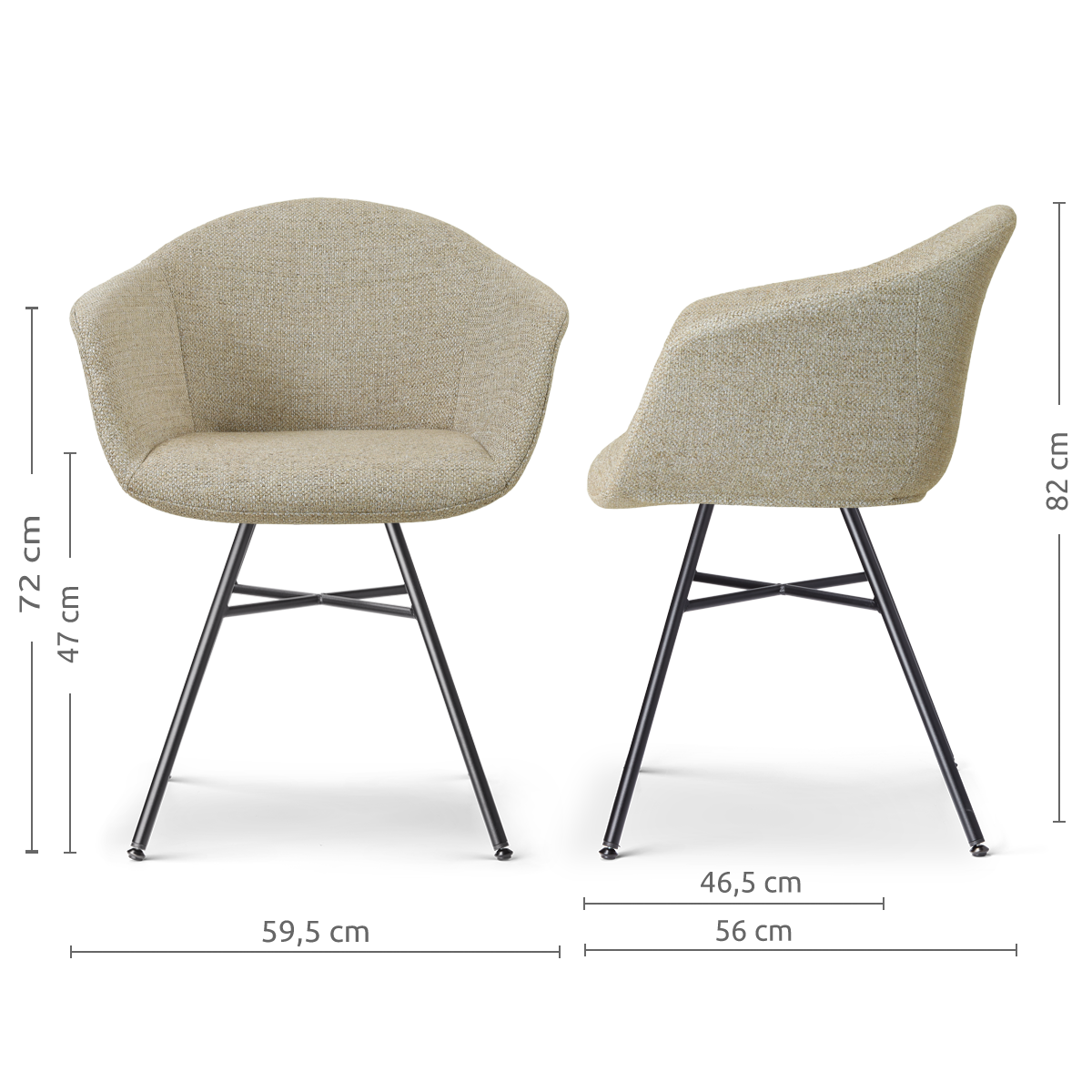 afmetingen van de Noa-Otis eetkamerstoel taupe melange - zwart onderstel