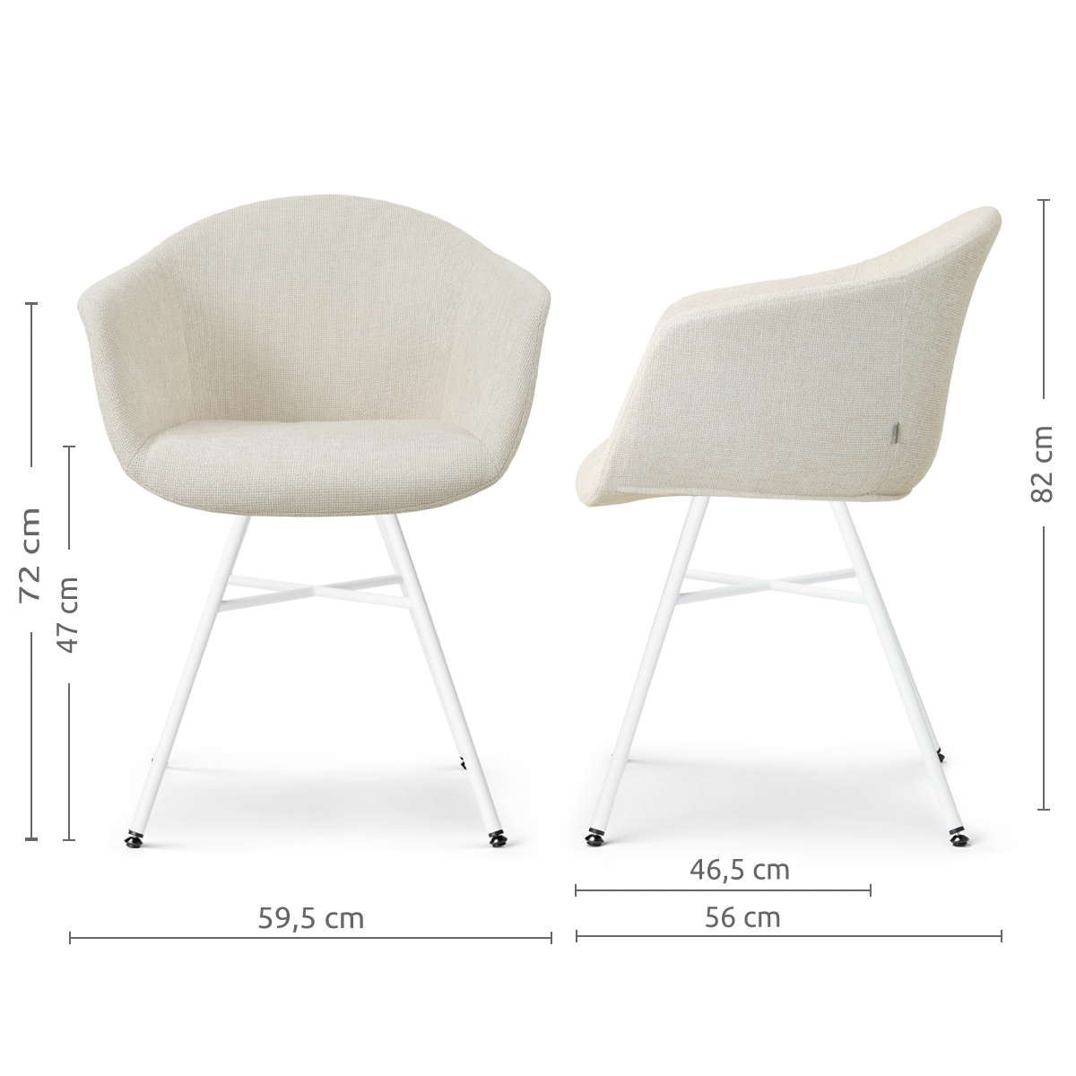 afmetingen van de Noa-Otis eetkamerstoel cottonbeige - wit onderstel
