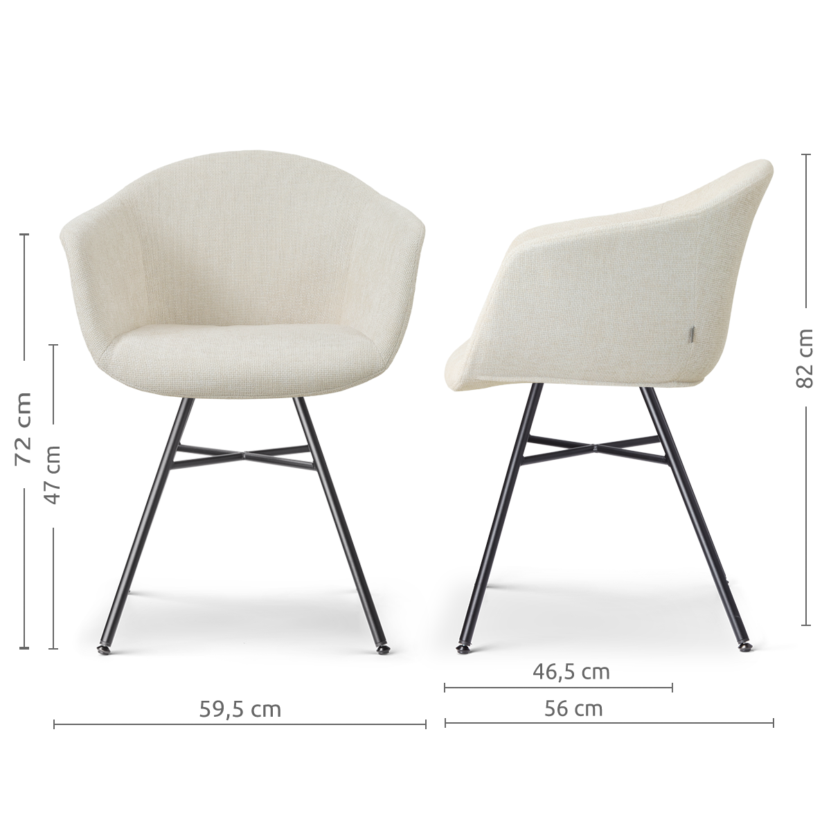 afmetingen van de Noa-Otis eetkamerstoel cottonbeige - zwart onderstel