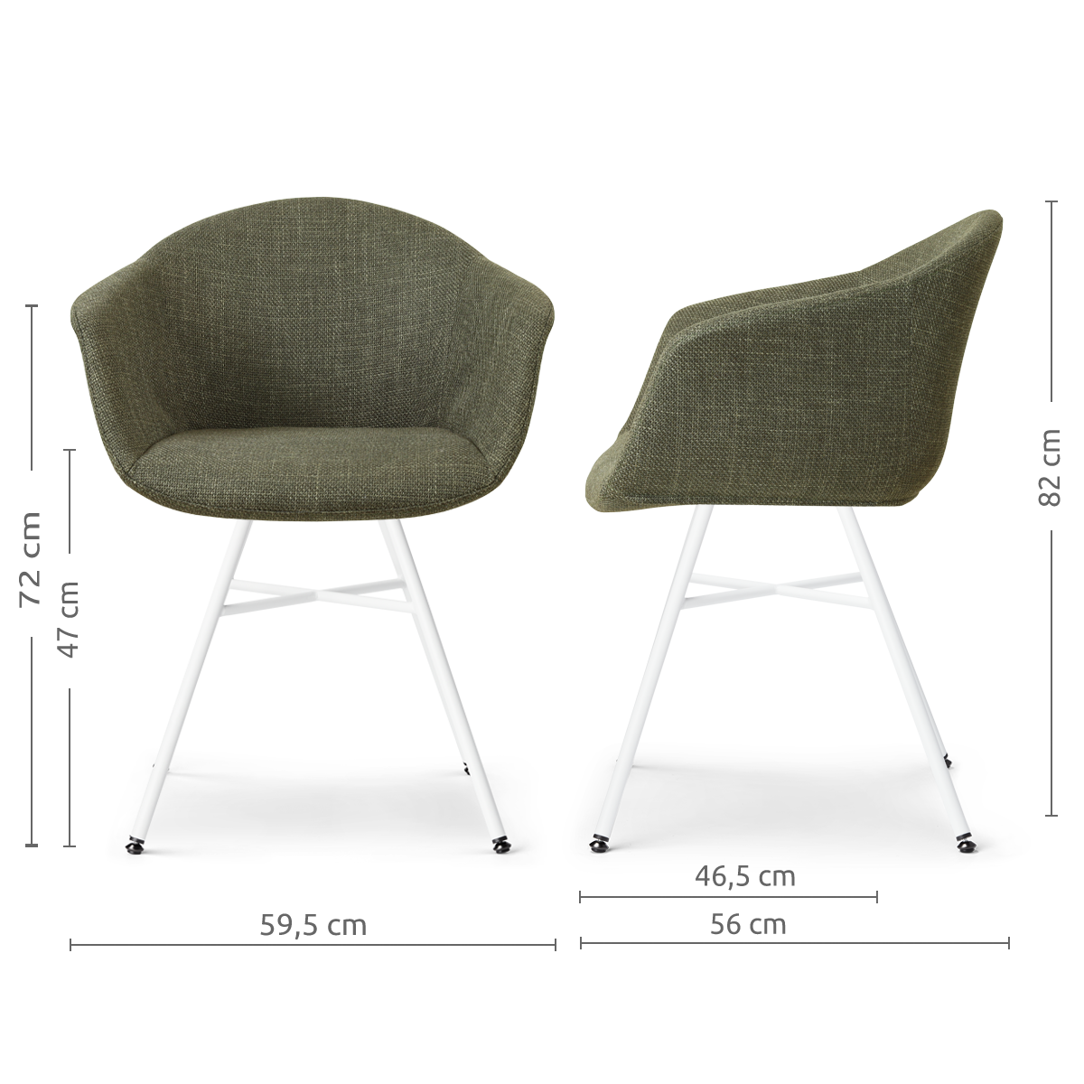 afmetingen van de Noa-Otis eetkamerstoel forestgroen- wit onderstel