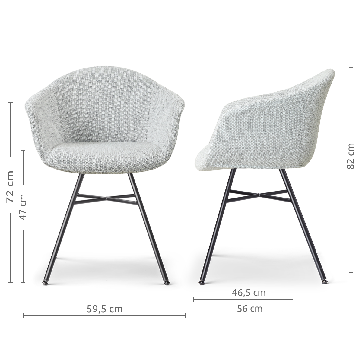 afmetingen van de Noa-Otis eetkamerstoel grijs melange - zwart onderstel