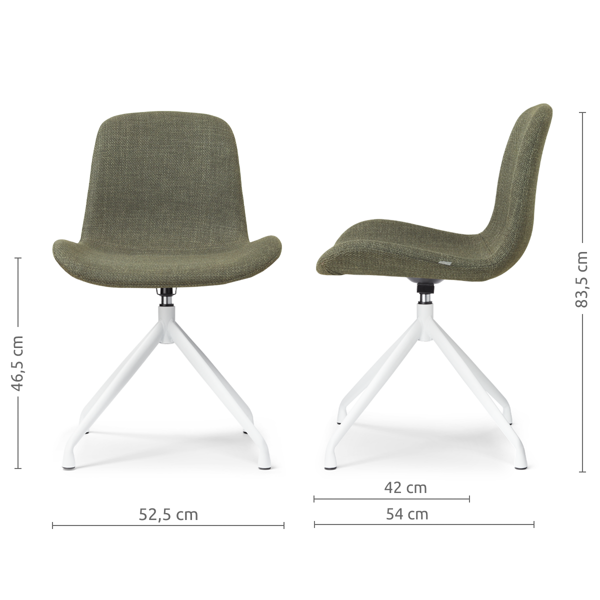 afmetingen van de Nola-Fé draaibare eetkamerstoel forestgroen- wit onderstel