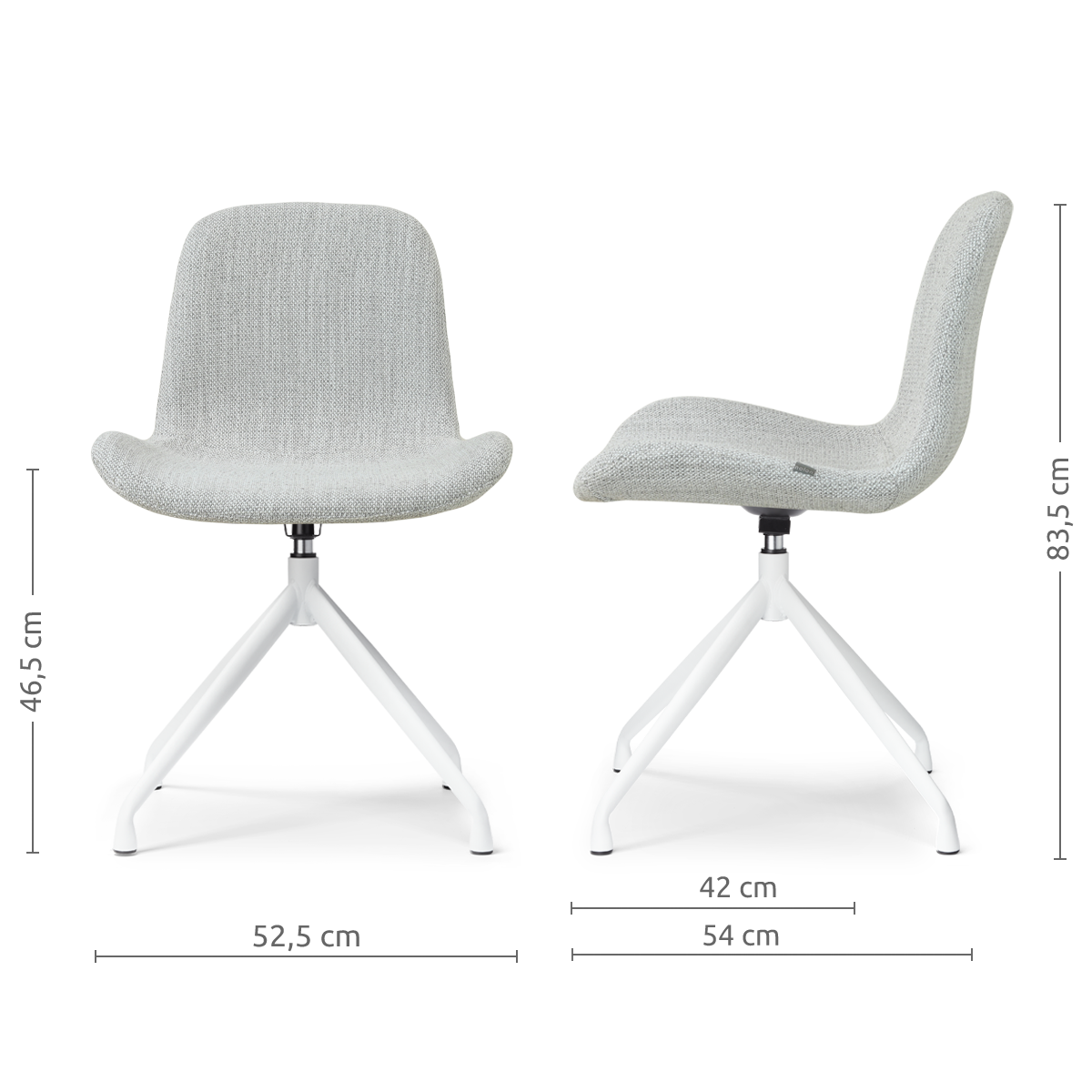 afmetingen van de Nola-Fé draaibare eetkamerstoel grijs melange - wit onderstel