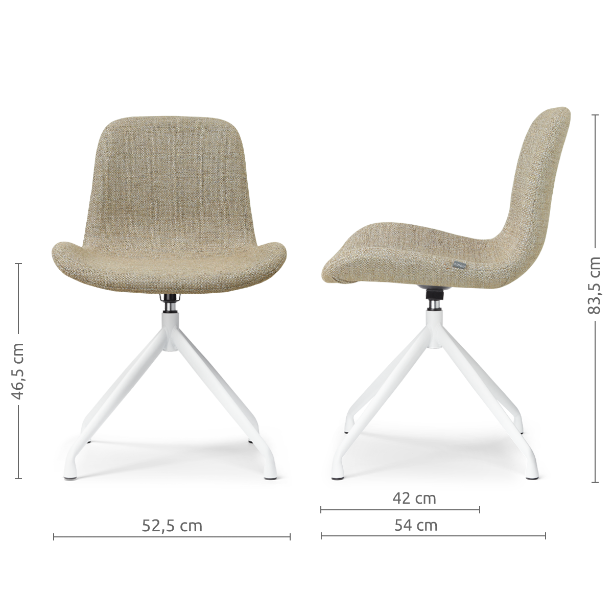 afmetingen van de Nola-Fé draaibare eetkamerstoel taupe melange - wit onderstel