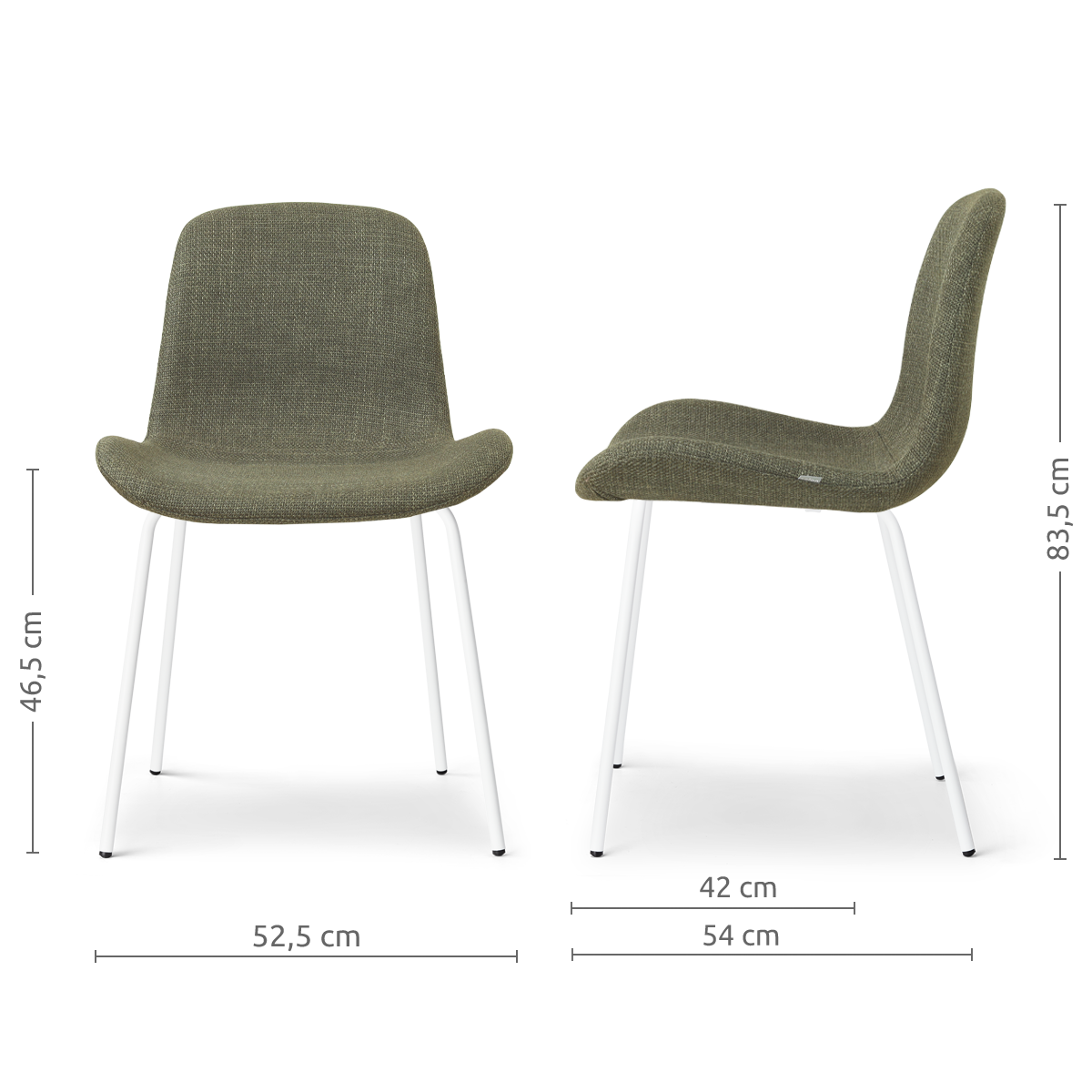 afmetingen van de Nora-Fé eetkamerstoel forestgroen- wit onderstel
