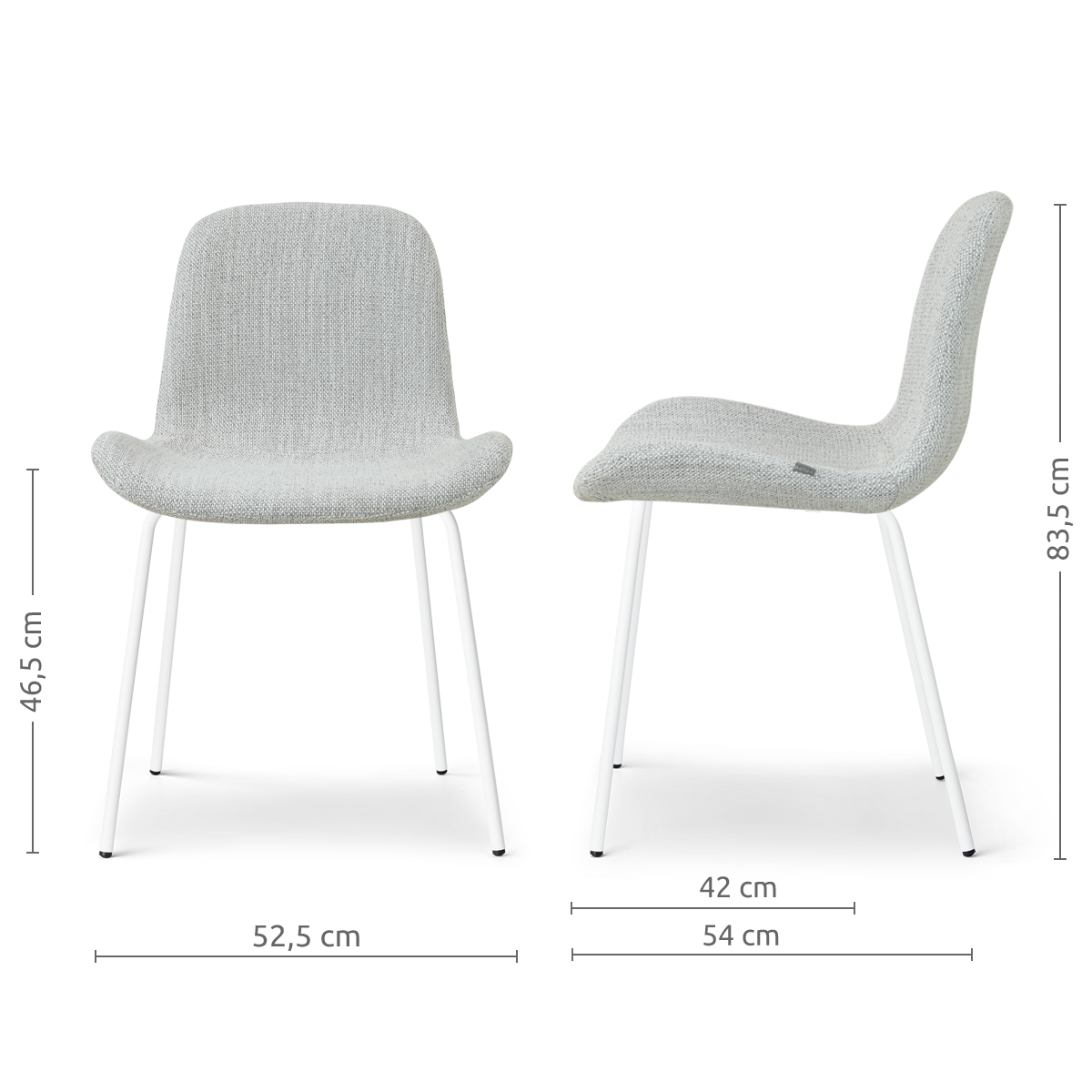 afmetingen van de Nora-Fé eetkamerstoel grijs melange - wit onderstel