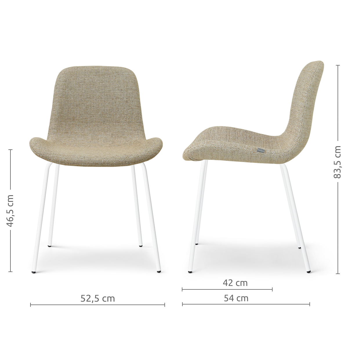 afmetingen van de Nora-Fé eetkamerstoel taupe melange - wit onderstel