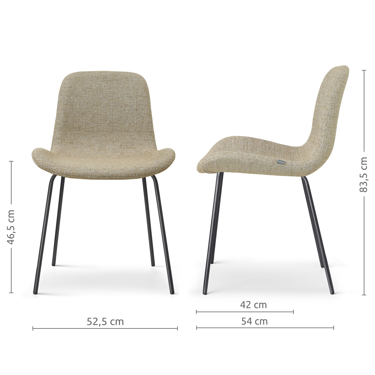afmetingen van de Nora-Fé eetkamerstoel taupe melange - zwart onderstel