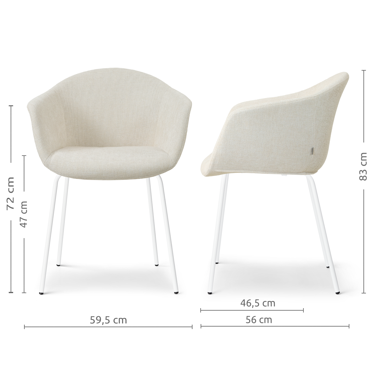 afmetingen van de Nora-Otis eetkamerstoel cottonbeige - wit onderstel