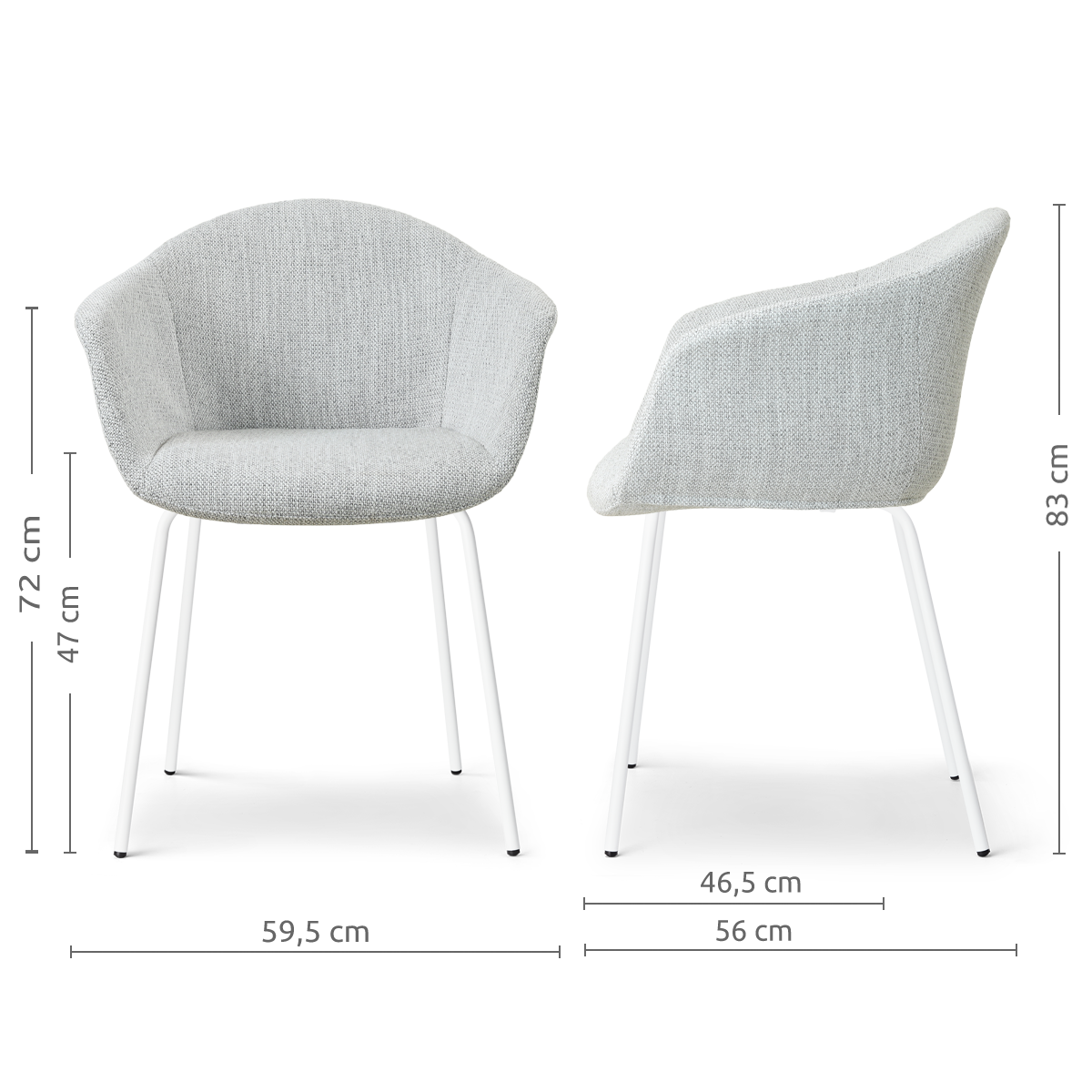 afmetingen van de Nora-Otis eetkamerstoel grijs melange - wit onderstel