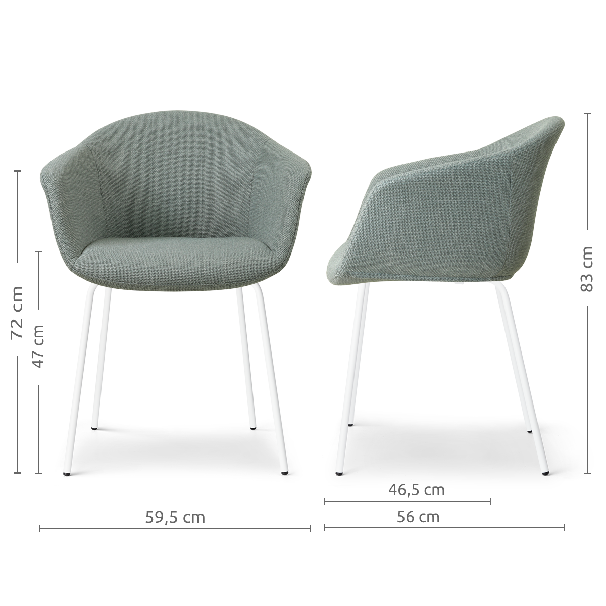 afmetingen van de Nora-Otis eetkamerstoel saliegroen - wit onderstel