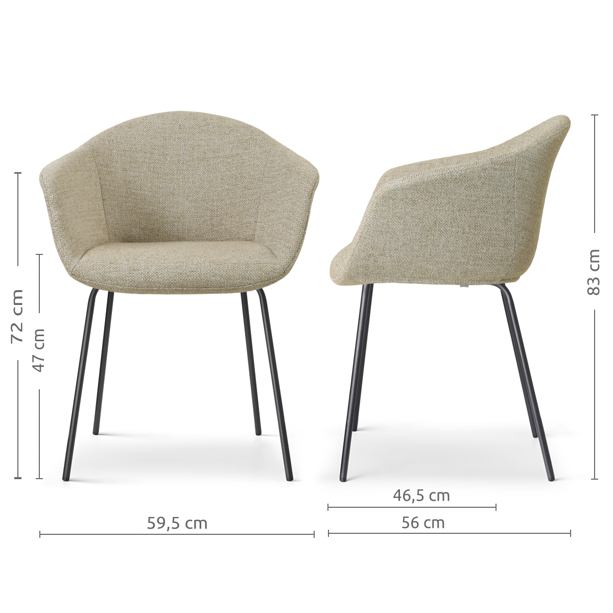 afmetingen van de Nora-Otis eetkamerstoel taupe melange - zwart onderstel